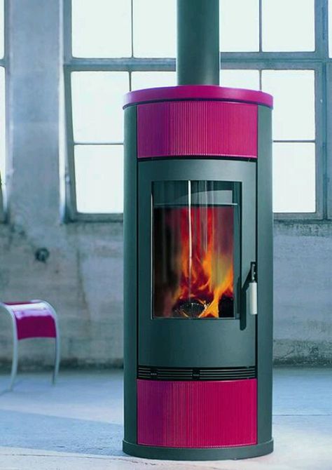 Beautiful  fushia. Pink Wodtke Sun wood burning stove...  Want. This for my. New home. I'm. Building Hearth Fireplace, Modern Stoves, Wood Burners, Solid Fuel Stove, Wood Burning Stoves, Wood Burning Oven, Stove Heater, Wood Pellet Stoves, Wood Oven