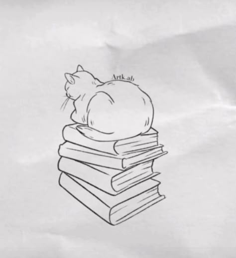 Crafter Tattoo Ideas, Book Cat Tattoo, Book And Cat Tattoo, Book Tattoo Minimalist, Cat Book Tattoo, Cat And Book Tattoo, Kindle Lockscreen, Cat Outline Tattoo, Teacher Tattoos