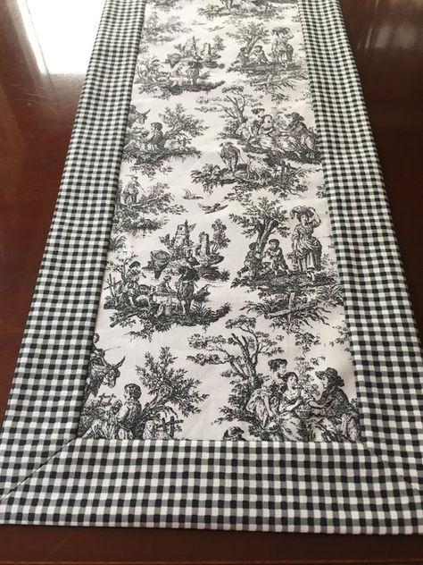 Quilted Runners, French Country Decorating Bedroom, French Country Home Decor, French Country Fabric, Black Toile, Shabby Chic Decor Bedroom, French Brocante, French Country Home, Chic Bedroom Decor