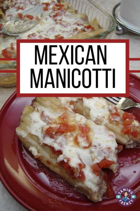 This recipe for Mexican Manicotti si super easy because you start eith dry noodles. No more burnt fingers or frustration! #easyrecipe #quickdinner #yummy #delicious Mexican Manicotti, Noodles Ideas, Manicotti Recipe, Dry Noodles, Frugal Meals, Mexican Dishes, Freezer Meals, Quick Dinner, Meals For The Week