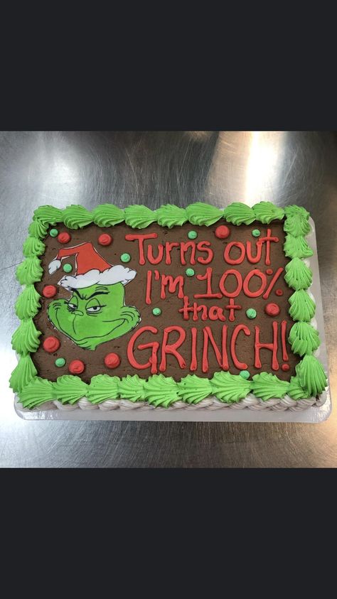 Grinch Sheet Cake Ideas, Grinch Cookie Cake, Grinch Cake Ideas, Grinch Birthday Cake, Easy Christmas Cake Decorating Ideas, Grinch Cakes, Christmas Cupcake Cake, Grinchmas Party, Grinch Birthday