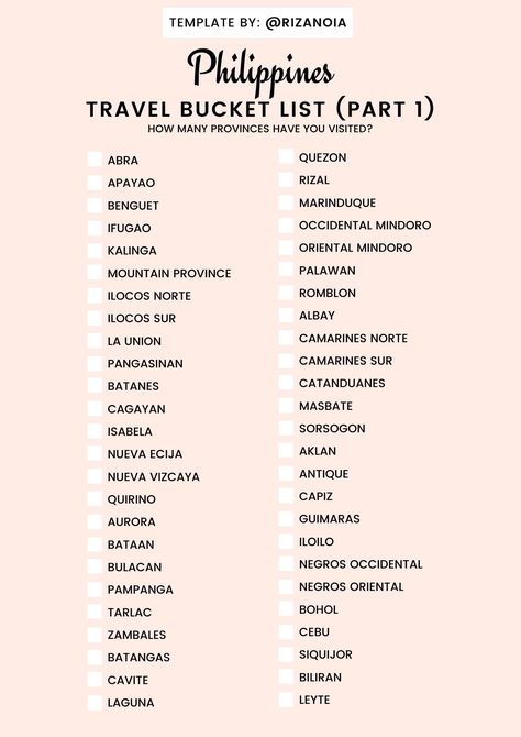 Philippines Checklist, Maldives Bucket List, Travel Bucket List Bullet Journal, Bucket List India, Country Bucket List, Philippines Bucket List, Bucket List Bullet Journal, Harry Potter Travel Bucket List, Asia Bucket List