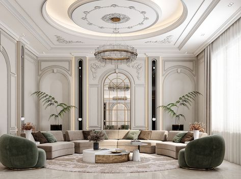 Classic Reception Design.... :: Behance New Classic Villa Interior Design, Neo Classic Living Room, Majles Design, Classic Majlis, Neo Classic Reception, Neo Classical Interiors, Void Design, Mansion House Plans, Neo Classic Design