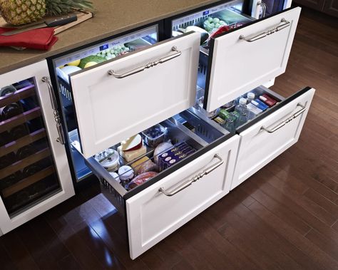 Projects | True Residential Undercounter Refrigerator Drawers, Kitchen Gadgets Organization, Drawer Refrigerator, Unique Appliances, Kitchen Appliance Storage, Undercounter Refrigerator, Outdoor Kitchen Appliances, Refrigerator Drawers, Appliances Storage