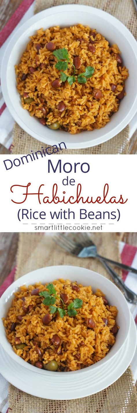 Rice with Beans (Moro de Habichuelas) ~ One of the most common dishes in the Dominican Republic, Moro is a mixture of rice, beans and vegetables. #smartlittlecookie #Dominicanrice #DominicanFood #recipe #moro Arroz Moro Recipe, Dominican Dishes, Dominican Dish, Dominicano Recipes, Beans And Vegetables, Rice With Beans, Rice And Beans Recipe, Spanish Foods, Rice Beans