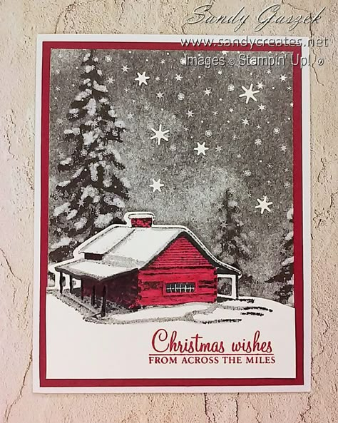 Peaceful Cabin Cards, Stampin Up Peaceful Cabin, Peaceful Christmas, Homemade Holiday Cards, Christmas Barn, Stampin Up Weihnachten, Stamped Christmas Cards, Christmas Sentiments, Cabin Christmas