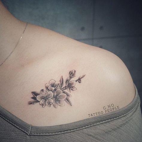 #pearblossom #flowertattoo #torontotattoo #tattoopeople #blackandgrey #smalltattoo #toronto #tattoo #pearflower#lovely #gnotattoo #girltattoo Pear Flower Tattoo, Pear Blossom Tattoo, July Tattoo, Blossoms Tattoo, Tiger Lily Tattoos, Toronto Tattoo, Small Symbol Tattoos, Pear Flower, Small Quote Tattoos