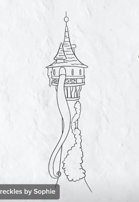 Tangled Sleeve Tattoo, Tangled Tower Drawing Easy, Rapunzel Tower Sketch, Tangled Tower Tattoo, Rapunzel Tower Tattoo, Tangled Castle Drawing, Rapunzel Castle Drawing, Rapunzel Tower Drawing Easy, Tangled Tower Drawing