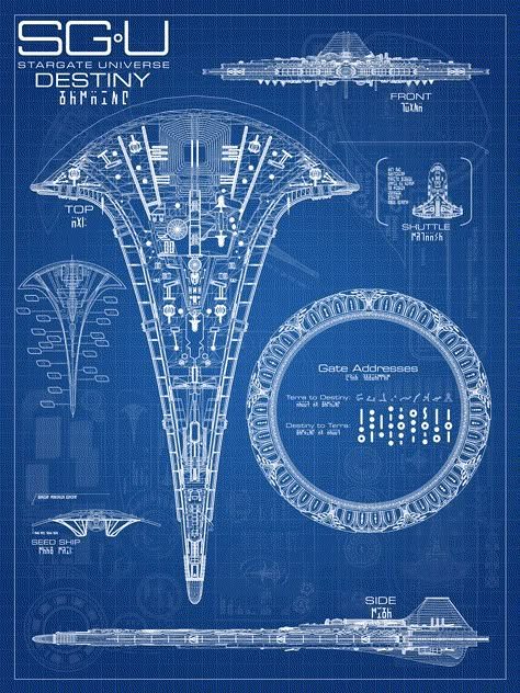 Stargate Universe Destiny, Spaceship Blueprint, Stargate Project, Stargate Movie, Stargate Ships, Deco Cinema, Stargate Universe, Star Gate, Sci Fi Spaceships