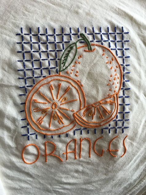 Orange Embroidery, Cute Embroidery, 자수 디자인, Arte Inspo, Orange Fruit, Blue And Orange, Embroidery Inspiration, Embroidery And Stitching, Embroidery Projects