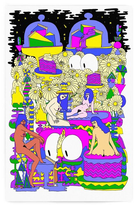 mike perry Mike Perry Illustration, Mike Perry Art, Psychadelic Pattern, Mike Perry, Modern Surrealism, Trippy Drawings, Psychadelic Art, Risograph Print, Figurative Artwork