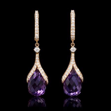 Diamond and Purple Amethyst 18k Rose Gold Dangle Earrings Rose Gold Dangle Earrings, Earrings Ideas, Amethyst Stones, Gold Dangle Earrings, Purple Jewelry, Amethyst Jewelry, Van Cleef, Gold Earrings Dangle, White Diamonds