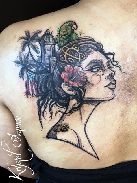 Puerto Rico Flower Tattoo, Cuba Tattoo Ideas, Tattoos Puerto Rico, Puerto Rico Flower, Puerto Rico Tattoo, Taino Tattoos, Full Sleeve Tattoo Design, Hip Tattoos Women, Theme Tattoo