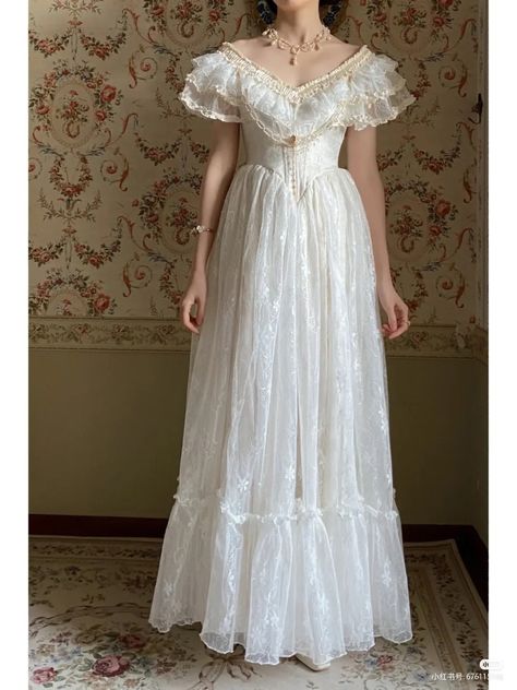 Victorian Dresses Simple, 1800 Style Wedding Dress, Ella Enchanted White Dress, White Dresses Vintage, 1870 Wedding Dress, 1800s Wedding Dress Victorian, Victorian Casual Dress, White Dress Aesthetic Royal, Victorian Summer Dress