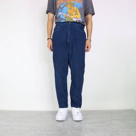 Blue Corduroy Pants Outfit, Celana Corduroy, Corduroy Pants Outfit, Blue Corduroy Pants, Corduroy Pants Men, Minimalist Fashion Men, Men's Bottoms, Blue Corduroy, Vintage Streetwear