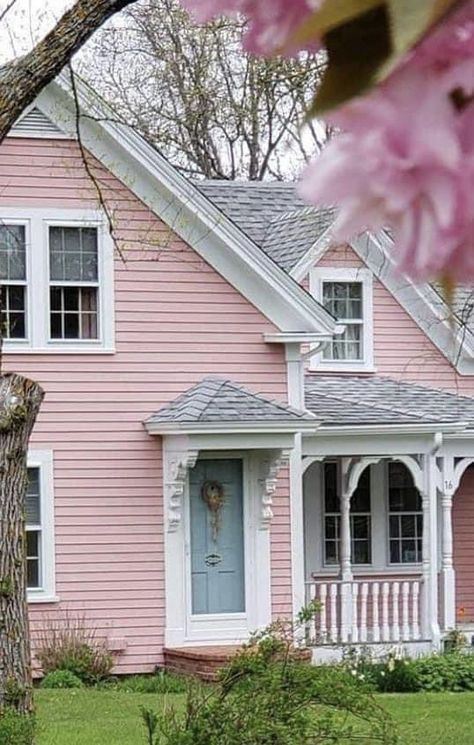 Pink House Exterior, Cute Cottages, Cottages And Bungalows, Pink Cottage, Style Cottage, Pink House, Cute House, Farmhouse Cottage, Cabins And Cottages