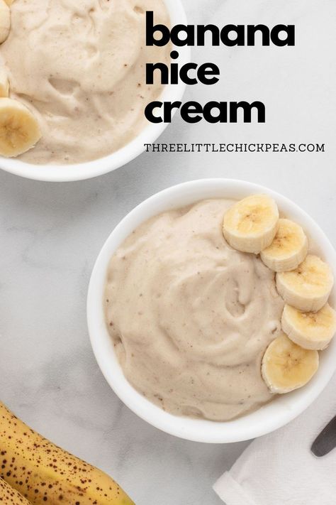 Dreamy-creamy banana ice cream made with just one simple ingredient. Chickpeas Recipes, Banana Nice Cream Recipes, Banana Ice Cream Healthy, Banana Ice Cream Recipe, Banana Granola, Nice Cream Recipe, Banana Nice Cream, Vegan Summer Recipes, Lost 100 Pounds