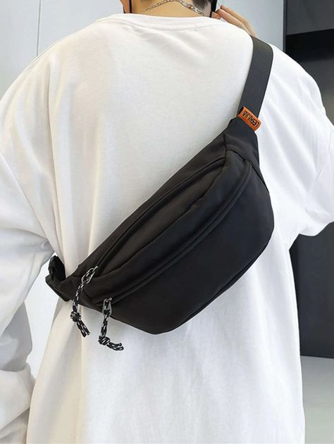 Men Minimalist Multi-Compartment Fanny Pack | SHEIN USA Fanny Pack Outfit Men, Waist Bag Outfit, Fanny Pack Outfit, Bum Bag Outfit, Crossbody Bag Outfit, Mens Waist Bag, Waist Bag Men, Fanny Pack Fashion, Black Fanny Pack