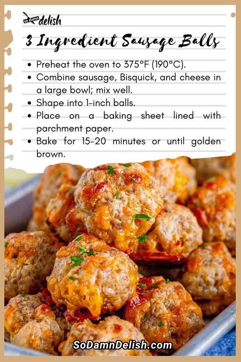 3 Ingredient Sausage Balls His Quick Sausage Balls, Sausage Balls Homemade, Jiffy Sausage Balls, Rotelle Sausage Balls, Three Ingredient Sausage Balls, Sausage Balls Appetizer, Sausage Ball Appetizers, Italian Sausage Balls Recipes, Classic Sausage Balls