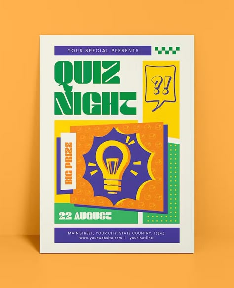 Q&a Poster Design, Pub Quiz Poster, Quiz Illustration, Quiz Poster Design, Graphic Design Posters Ideas Creativity, Quiz Night Poster, Trivia Design, Quiz Poster, Trivia Poster