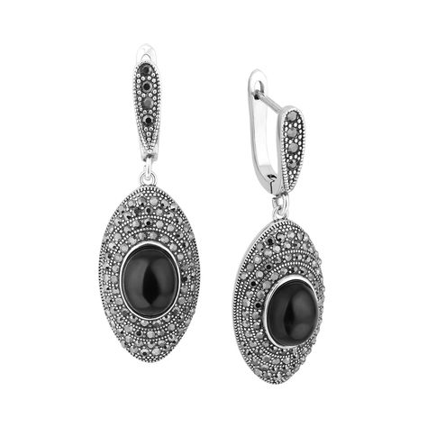 PRICES MAY VARY. 💗 VINTAGE-INSPIRED ELEGANCE: Elevate your style with these stunning black marcasite crystal earrings for women. Featuring a drop design with a striking black oval imitation stone, these earrings bring a touch of vintage charm to any outfit. With a length of 48mm and a width of 15mm, they make a statement without overpowering your look. 💗 PREMIUM MATERIALS AND COMFORT: Crafted from high-quality materials, these dangle earrings are nickel-free, lead-free, and hypoallergenic. The Marcasite Earrings, Hypoallergenic Jewelry, Black Onyx Stone, Onyx Stone, Girls Earrings, Drops Design, Black Onyx, Vintage Earrings, Vintage Charms