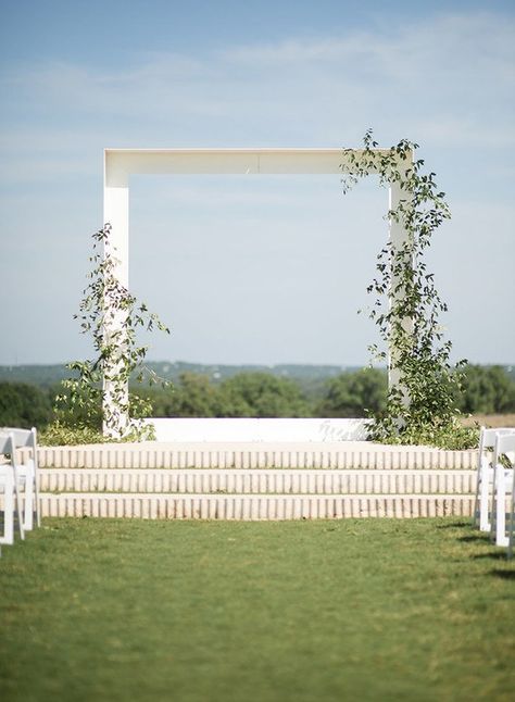 Modern Ceremony Backdrop, Ceremony Backdrop Outdoor, White Wedding Arch, Prospect House, Wedding Ceremony Ideas, Romantic Outdoor Wedding, Wedding Ceremony Arch, Wedding Ceremony Backdrop, Minimal Wedding