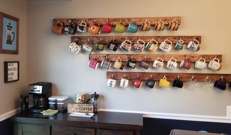 Coffee Mug Storage, Coffee Mug Display, Mug Storage, Store Shelves Design, Eclectic Farmhouse, Storage Room Organization, Mug Display, Kitchen Clutter, Room Hacks