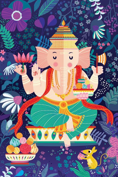 Ganesha Art Wallpaper, Cute Ganesha Illustration, Ganesh Illustration Design, Lord Ganesha Illustration, Chumbak Art, Artistic Ganesha, Digital Ganesha, God Illustrations Ganesh, Ganesha Illustration