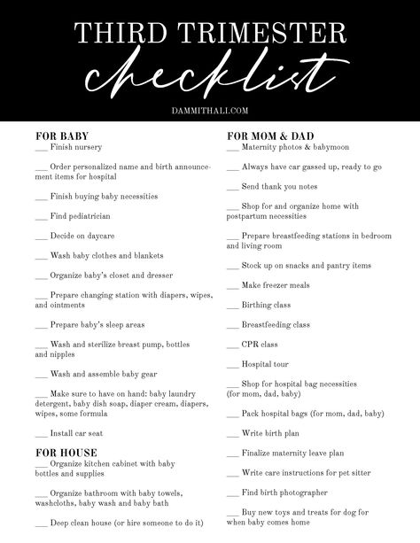 Trimester Checklist, Third Trimester Checklist, Newborn Checklist, Third Trimester Pregnancy, Pregnancy Checklist, Pregnancy Info, Newborn Baby Tips, Baby Checklist, Baby Facts