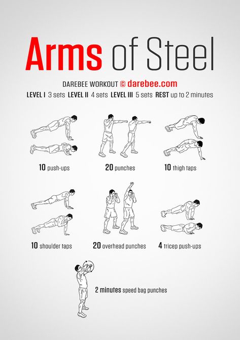 Arms of Steel Workout Darebee Arms Workout, Arm Of Steel Workout, Home Workouts For Men Arms, Arm Day Home Workout, Darebee Arm Workout, 1st Day Exercise, Arms Of Steel, Arm Workout Body Weight, Arms Of Steel Workout