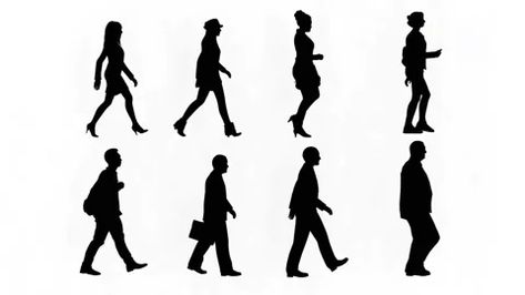 Set of black shape people walking on white background,Isolated men and women 3D human graphics animation in 4K. Silhouette Animation, People Cutout, Black And White People, Black Figure, People Walking, Graphics Animation, Black Body, Urban Design, Side View