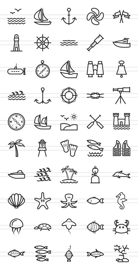 Sea Drawing, Arte Doodle, Zestaw Ikon, Doodle Art Journals, Doodle Tattoo, Small Drawings, Sketch Notes, Pola Sulam, Easy Doodle Art