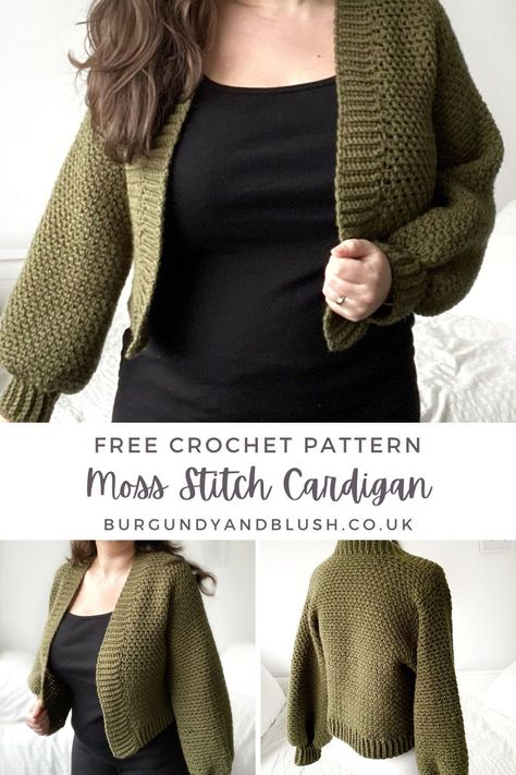 A beginner friendly, free crochet cardigan pattern in sizes XS to 5X for a modern moss stitch style sweater for all seasons. Make yours cropped, mid or full length. Modern Haken, Crochet Cardigan Tutorial, Crochet Sweater Design, Crochet Cardigan Free, Crochet Cardigan Pattern Free, Crochet Cardigans, Crochet Sweater Pattern Free, Crochet Vest Pattern, Girls Stuff