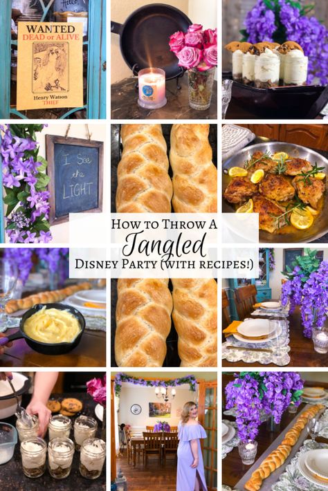 Disney Dinners: Tangled – The Rose Table Frying Pan Chicken, Braid Bread, Disney Themed Movie Night, Disney Movie Night Food, Themed Nights, Disney Movie Night Dinner, Disney Themed Food, Movie Night Dinner, Movie Night Theme