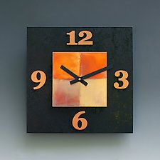 Black & Copper Kitchen Clock by Leonie Lacouette (Wood & Copper Clock) (12" x 12") Black And Copper Kitchen, Copper Clock, Large Wall Clock Modern, Dark Goddess, Clock Ideas, Kitchen Clock, Cat Clock, Wall Clock Wooden, Kitchen Clocks