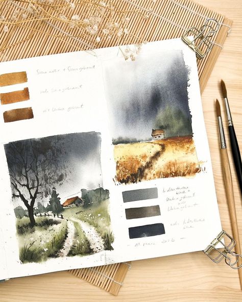 Watercolor Indian, Color Theory Art, Watercolor Clouds, Nature Sketch, Watercolor Sky, Watercolor Journal, Watercolor Sketchbook, Watercolor Art Lessons, Watercolor Sketch