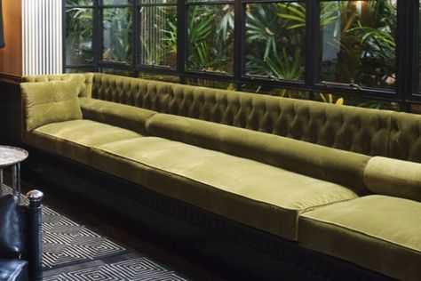 Long bolsters as back pillows? Velvet Banquette, Turquoise Sofa, Oval Ottoman, Cylinder Pillow, Banquet Seating, Bar Interior Design, Long Sofa, Sofa Lounge, Lounge Bar