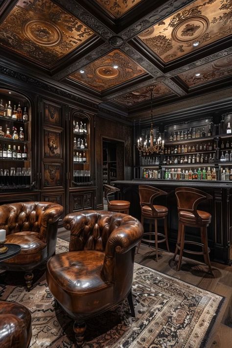 Home Pub Ideas, Front Door Transformation, Productive Home Office, Bar Lounge Room, Speakeasy Decor, Grand Villa, Home Office Designs, Office Design Home, Whiskey Lounge