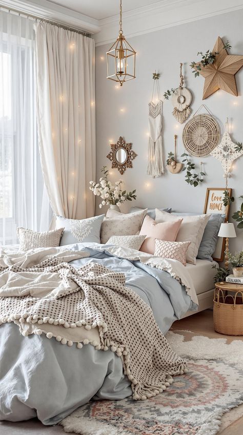 Blue Boho Girls Bedroom Girls Boho Bedroom Ideas, Blue Boho Room, Beachy Blue Bedroom, Boho Chic Girls Bedroom, Boho Bedroom Blue, Boho Girls Bedroom Ideas, Light Blue Boho Bedroom, Blue Girls Room, Blue Bedroom Inspirations