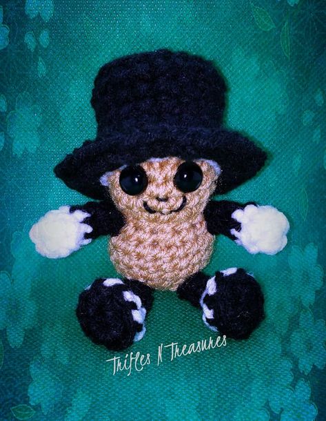 Little Peanut Buddy~FREE Crochet Pattern - Trifles & Treasures Crochet Space, Mr Peanut, Light Worsted Weight Yarn, Animal Knitting Patterns, Crochet Fun, Crochet Food, Saved Pins, Kawaii Plushies, Halloween Crochet