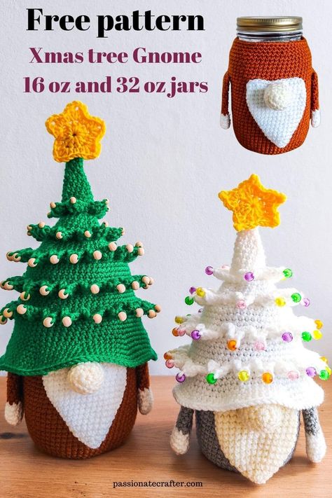 Gnome Gifts Diy, Crochet Christmas Tree Gnomes Free Pattern, Crochet 3d Christmas Tree Pattern, Crochet Holiday Gnomes Free Pattern, Free Crochet Christmas Gnome Pattern, Crochet Yule Decorations, Crochet Christmas Tree Keychain, Crochet Gifts Patterns Free, Crochet Christmas Present Ideas