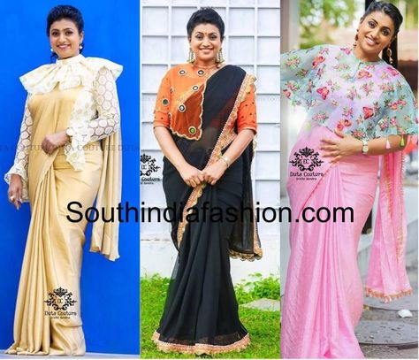 Saree With Cape Blouse, Cape Blouse Designs, Coat Blouses For Saree, Coat Model Blouse Designs, Roja Blouse Designs, Saree With Cape, Roja Hot, Saree Jacket Designs, Cape Blouse