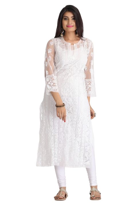 Sync your personality with your Kurti - Ada Chikan Blog Net Kurta Design, Net Fabric Kurti Designs Latest, Net Kurta Designs, Net Kurta Designs For Women, Kurta Designs For Women, Designs For Kurtis, Plain Kurti Designs, Plain Kurti, Net Sleeves