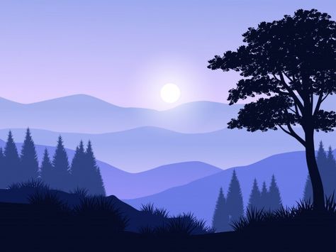 Premium Vector | Foggy grassland landscape on sunset Landscape Sillouhette, Silhouette Landscape Painting, Cnc Signs, Grassland Landscape, Layered Landscape, Illustration City, Box Background, Woodland Illustration, Landscape Silhouette