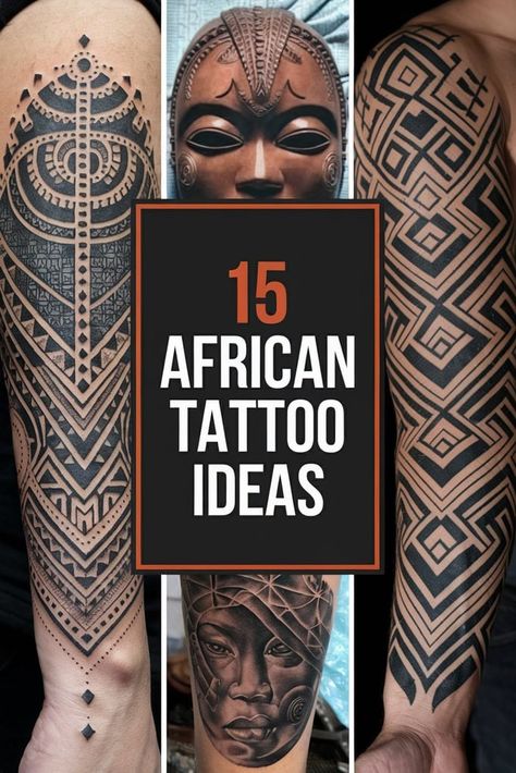 15 African Tattoo Designs That'll Make You Want to Get Inked African Culture Tattoo, West African Tattoos, African Spirituality Tattoo, African Symbol Tattoo, Cuba Tattoo Ideas, Nigerian Tattoo Ideas, African Tribe Tattoo, African Inspired Tattoos, African Art Tattoo