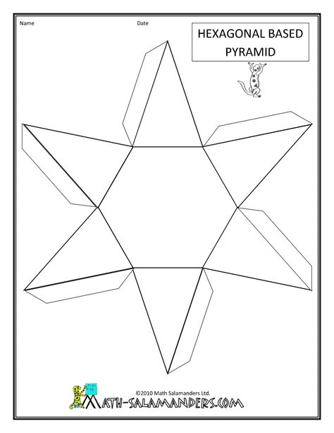 free-printable-geometry-worksheets-hexagonal-based-pyramid-net-tabs.gif 790×1,022 pixels Shape Lessons, Hexagon Template, 3d Shapes Worksheets, Shapes Lessons, 3d Templates, 3d Geometric Shapes, 8th Grade Art, Printable Shapes, 2d And 3d Shapes