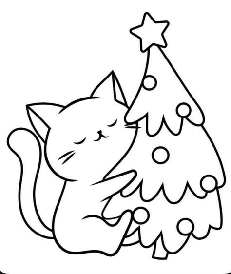 Christmas Cat Coloring Pages, Christmas Cats Drawing, Cat Christmas Drawing, Cat Christmas Pictures, Christmas Cat Drawing, Cat Pictures To Color, Coloring Pages Cat, Easy Christmas Drawings, Xmas Drawing