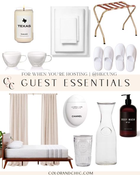 Guest Bedroom Essentials, Homesick Candle, Chanel Lotion, Guest Room Essentials, Homesick Candles, Bedroom Essentials, Hosting Guests, Luggage Rack, Guest Bed