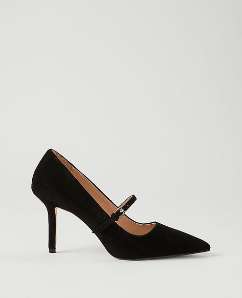 A modern update to a covetable classic, our pointy toe Mary Jane pumps step up any ensemble. Pointy toe. Adjustable buckle at side vamp for secure fit. Padded footbed for complete comfort. 3 1/4" heel.,Imported:Imported,Fabrication:Suede Suede Mary Jane Pump by Ann Taylor Size regular - 5 Black Women's High, High, Heels, Pumps, Footwear, Suede Comfortable Black Heels, Black Suede Ankle Strap Slingback Pumps, High High Heels, Pointed Toe Mary Janes With 4-inch Heel, Black Heels With 4-inch Pointed Toe, Black Mary Jane Heels With 4-inch Heel, Black Suede-lined High Heel Heels, Mary Jane Pumps, Heels Pumps