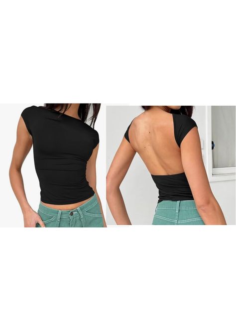 Open Back Shirts Summer Crop Tops Short Sleeve Cute Clothes Y2k Tops 2024 Open Back Top Outfit, Open Back Shirts, Seamless Clothing, Clothes Y2k, Tops Short Sleeve, Y2k Tops, Open Back Top, Shirts Summer, Backless Top